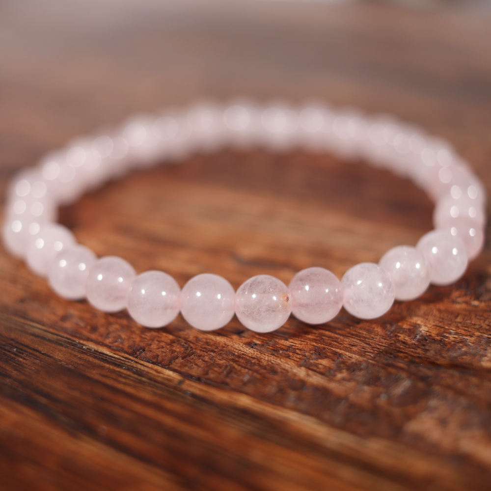 Bracelet en quartz rose, perles de 6 mm