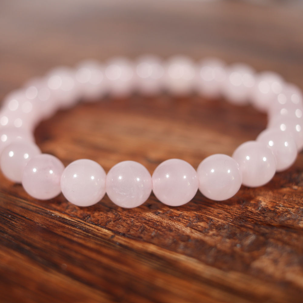 Bracelet en quartz rose, perles de 8 mm