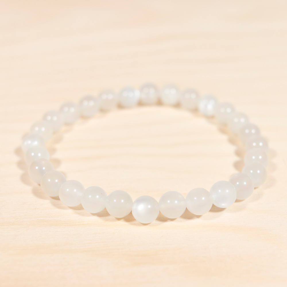 Bracelet en pierre de lune blanche, perle de 6 mm