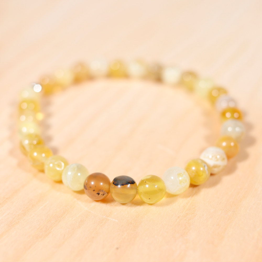 Bracelet en opale jaune, perle en 6 mm
