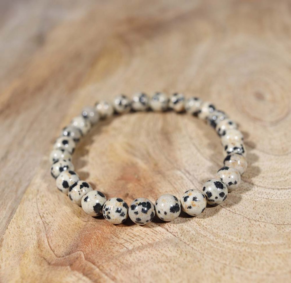 Bracelet en jaspe dalmatien, 6 mm